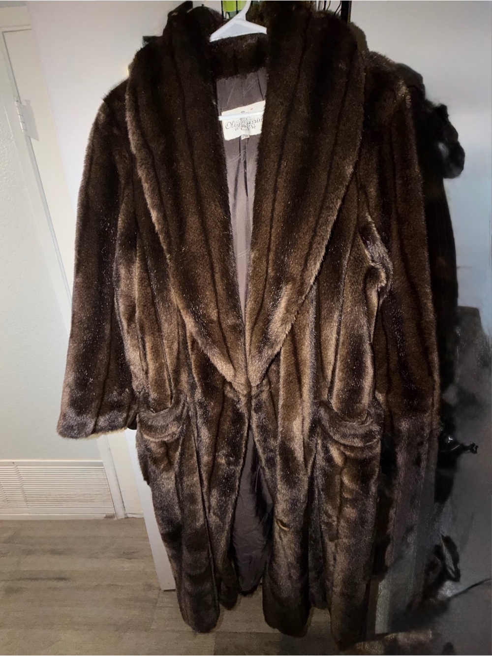 Oleg Cassini Chocolate Brown Faux Fur Hooded Trench Coat